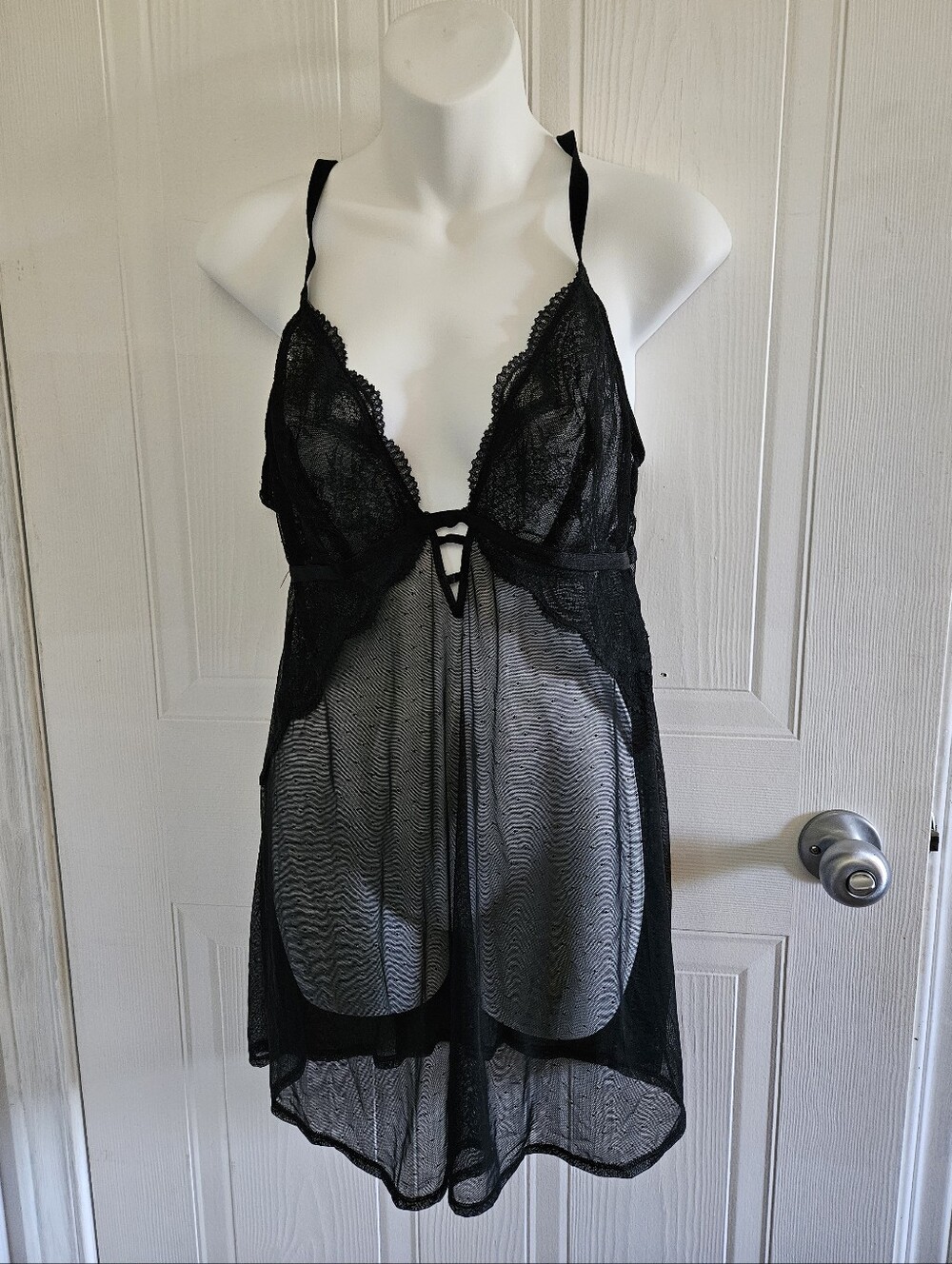 Auden Black Lace & Sheer Babydoll Chemise With Pantie NwT XL